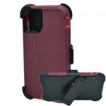 Premium Armor Heavy Duty Case with Clip for iPhone 14 Plus 6.7 (Burgundy/Pink)